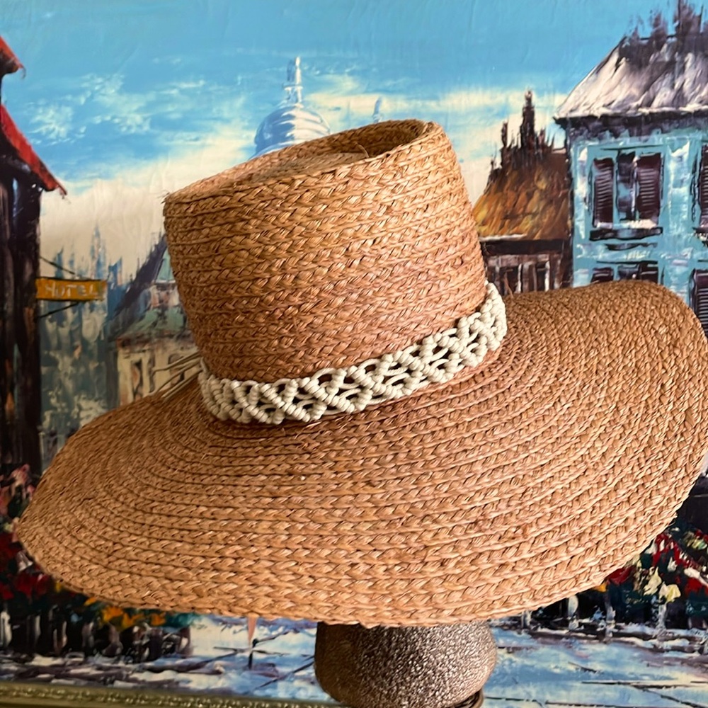 New Dusty Orange 100% Plant Material Summer Hat Macrame Cream Band